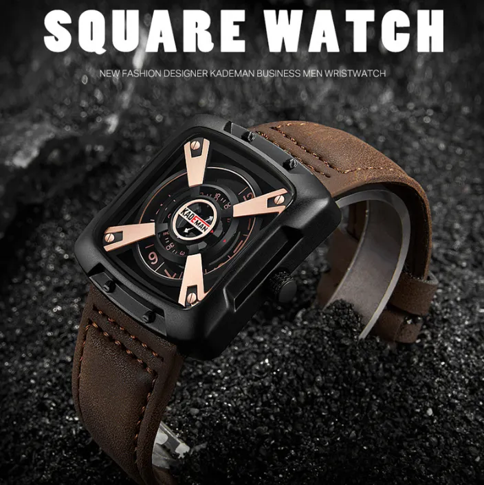 KADEMAN 612 Square Mens Watches Amazing Looking Sport Life Waterproof Masculine Wrist Watch With Comfortable Strap Great Creative 261V