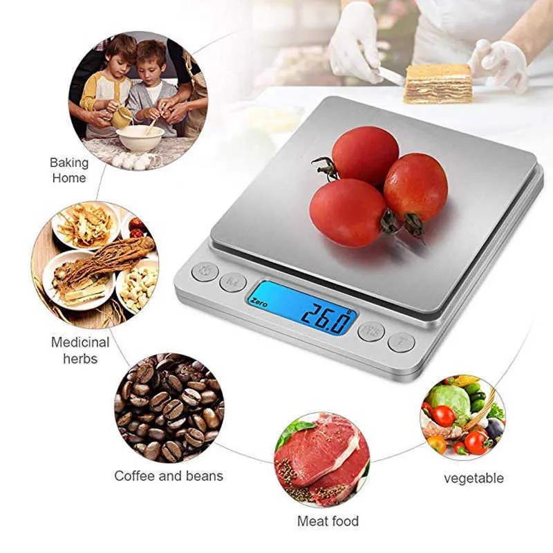 500G001G LCD Affichage multifonction numérique alimentaire Scale de cuisine en acier inoxydable pesant les outils de cuisson à échelle alimentaire Balance1749684