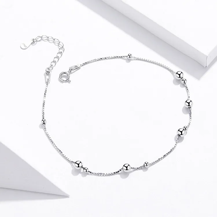 BISAER 100% 925 bracelet de cheville en argent Sterling pendentifs boule ronde conception Simple bijoux d'été Style de mode femmes filles cadeau GXT005