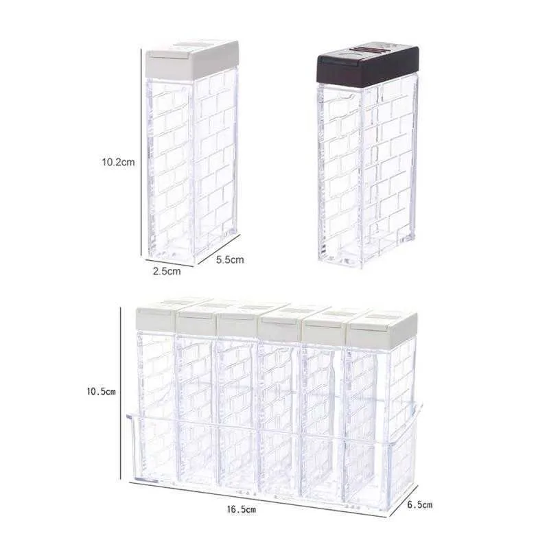 6 teile/satz Küche Glas Gewürz Rack Gewürz Lagerung Flasche Gläser Transparent PP Salz Pfeffer Kreuzkümmel Pulver Box Werkzeug