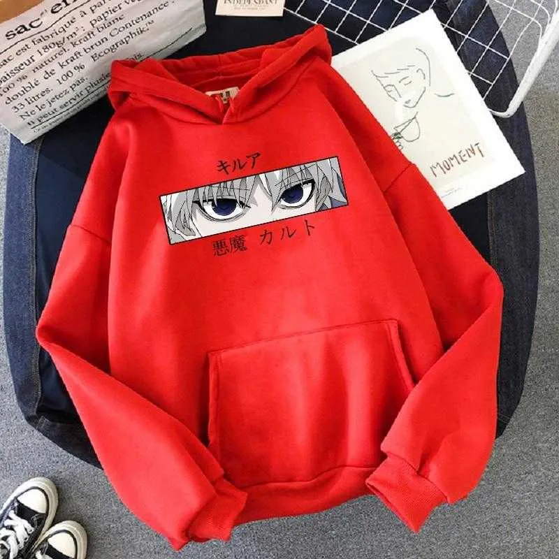 Angry Killua Devil Eye Hoodies 2021 Mode Casual Grafik Hoodie Anime Sweatshirt Lose Kawaii Streetwear Übergroßen Hoody Y0820