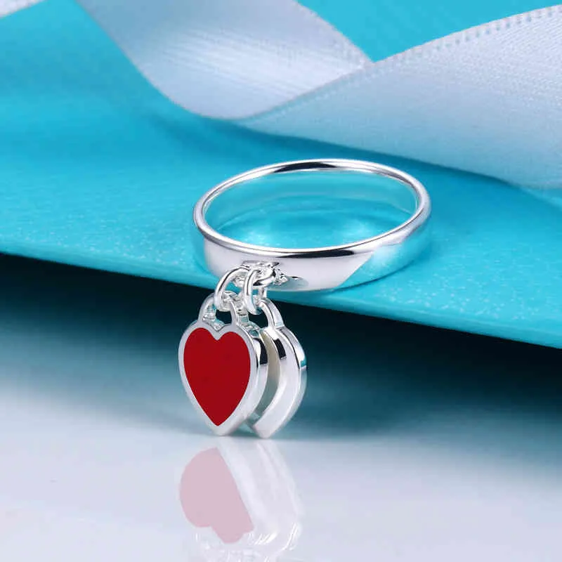 Ny emaljerad hjärtring dubbla hjärthänge kvinnors smycken G11307334215