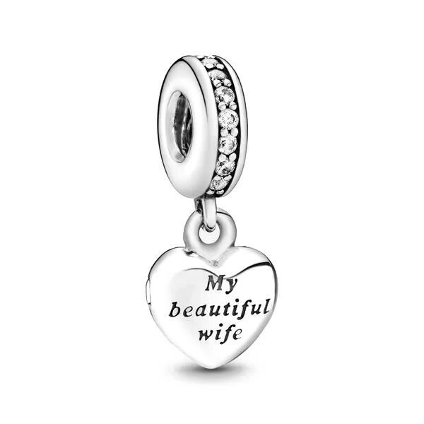 Ciondolo rotondo con cuore d'amore in argento sterling 925 Perline squisite fai-da-te adatte il regalo di gioielli di moda da donna con bracciale Pandora