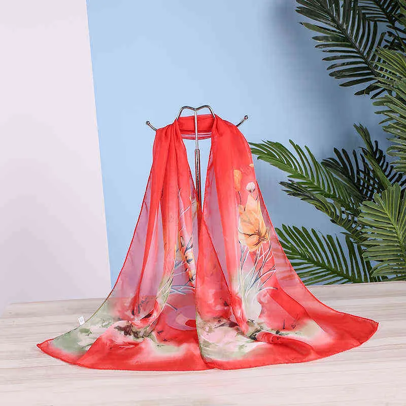 Écharpe en mousseline de soie de fleur de tulipe femmes été simulatio foulards de soie châles de fleurs et enveloppes Foulard imprimé Hijab étoles en gros Y1108