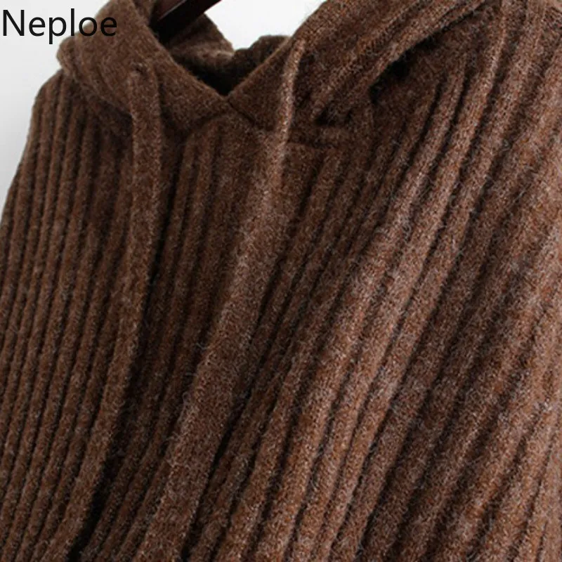 Neploe Pulls tricotés à capuche pour femme Automne Femmes Vêtements Vêtements d'extérieur surdimensionnés Pulls en vrac Casual Sueter Manteau 210422