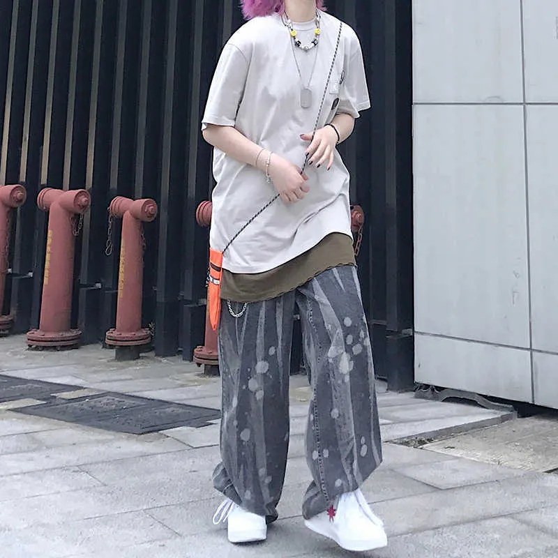 Femme Jeans Taille Haute Vêtements Large Jambe Denim Vêtements Streetwear Vintage Qualité Mode Harajuku Pantalon Droit Hiphop 210809