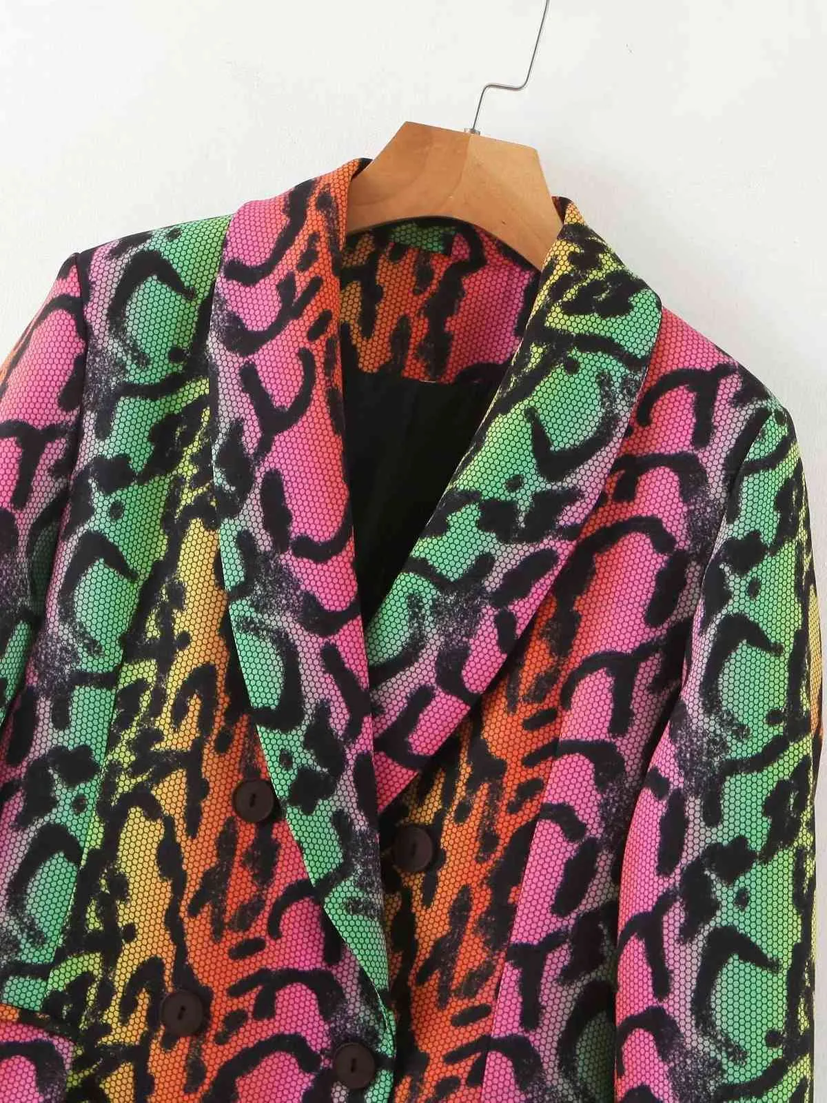 Осень Ретро Принт Дамы Blazer Повседневная Стиль Цвет Леопард Женская Куртка Мода Малый Костюм Женственность 210527
