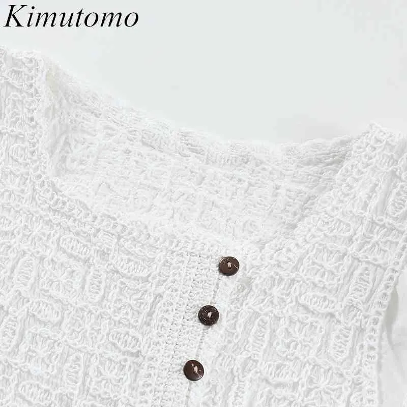 Kimutomo Branco Bordado Bordado Bordado Mulheres Collar Curta Manga Curta Camisa Verão Feminino Breasted Slent Top Elegant 210521