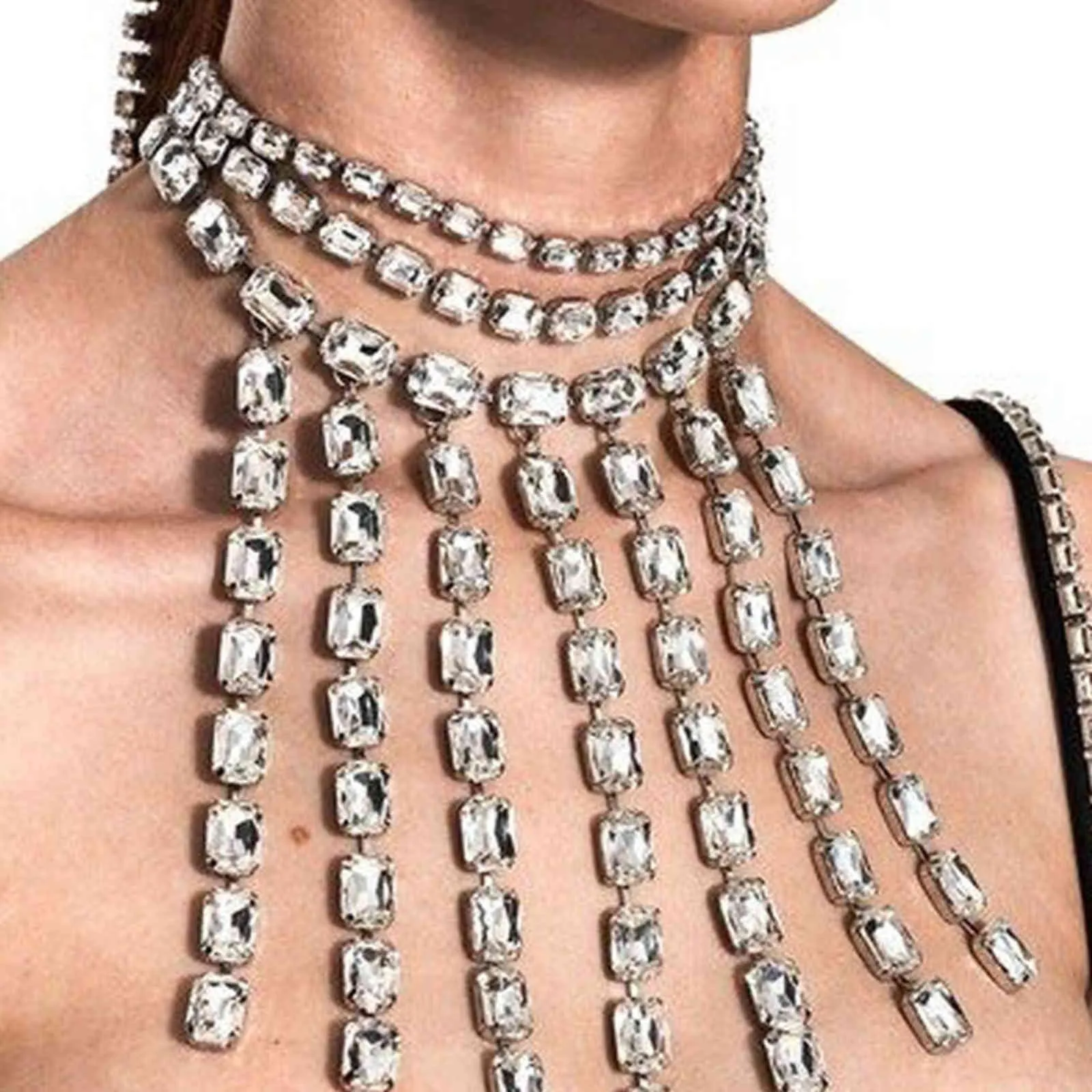 INS multistrato strass zircone girocollo corto catena clavicola gioielli donna collana di lusso con colletto da sposa in cristallo