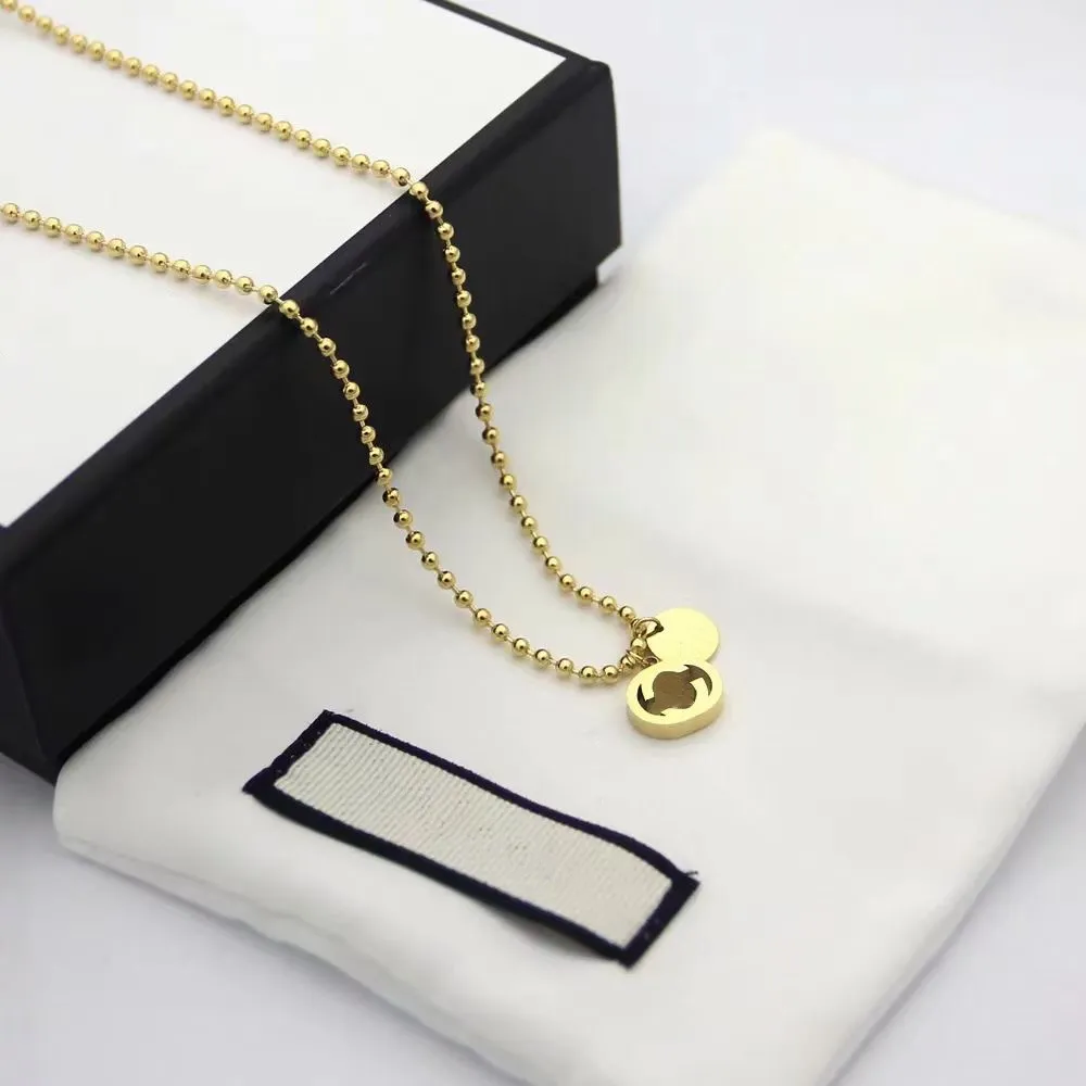 Top quality Necklac Pendants Titanium steel 18K Gold Round Beads Chain Necklaces With Hollow Out Engrave G Letter Double Pendant2294