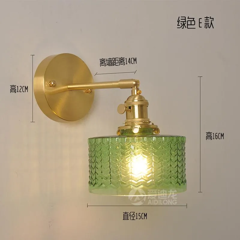 Lampade da parete IWHD Nordic Lampada moderna in rame Sconce Switch Vetro verde Stile giapponese Specchio da bagno Luce scale Lampada a bacchetta Applique Mura258Q