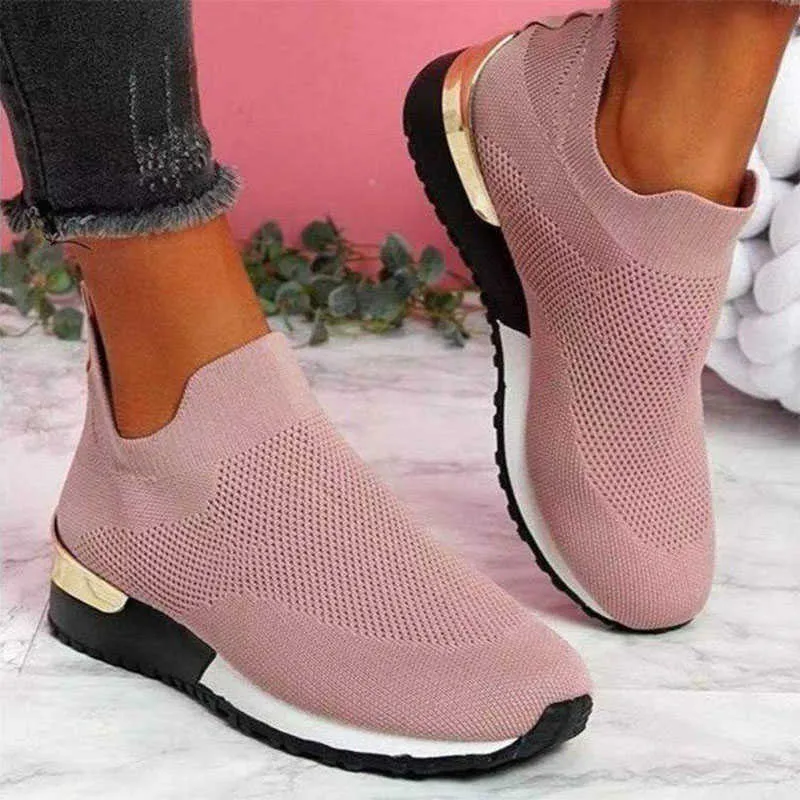 Mesh Outdoor Trainers 2021slip-on Leggero Tinta unita Scarpe da ginnastica Sport Donna Tennis Ladies Flats Sneakers Grigio Nero Y0907