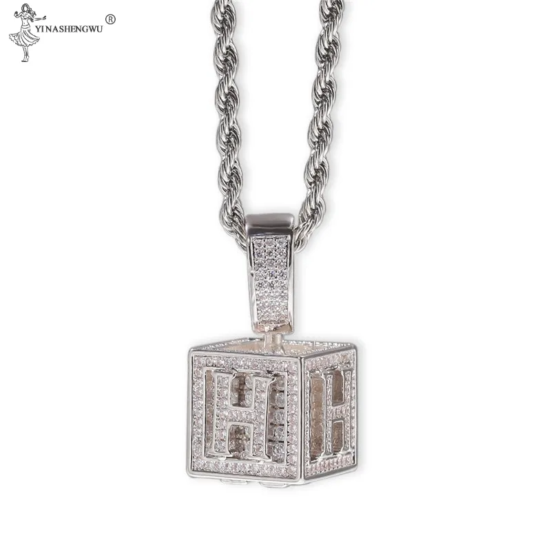 new fashion Micro-inlaid Zircon Dice Cube Initial Letter Pendant Necklaces For Women Men Necklace Hip Hop Golden Colour Chain Jewelry