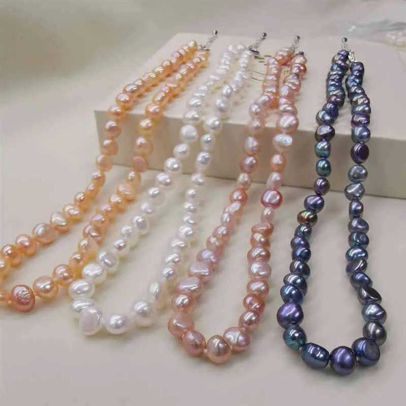 DAIMI Natürliche Süßwasser-Perlenkette im klassischen Stil in Schwarz/Weiß/Rosa/Lila für Damen