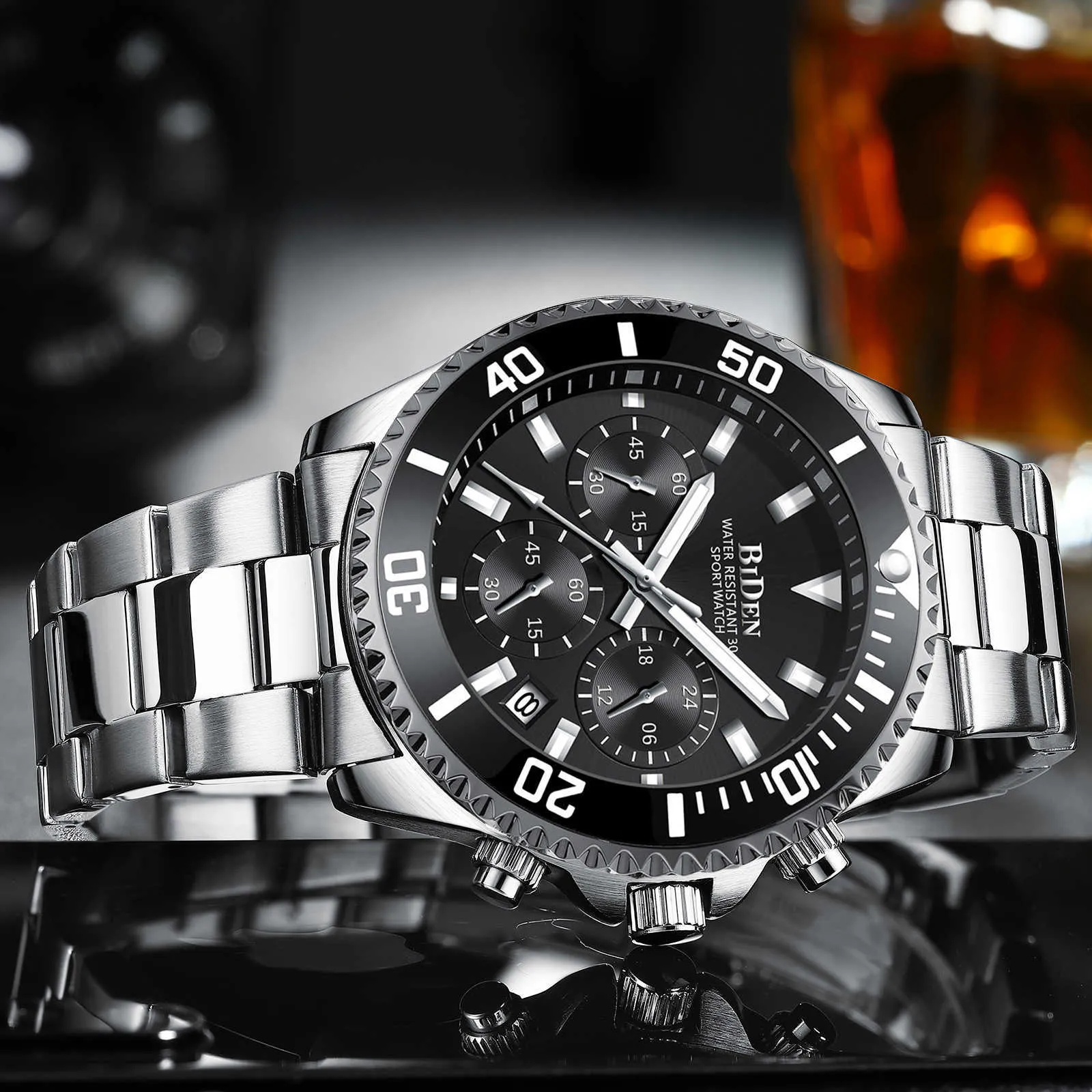 2021 Biden Topブランドの高級男性腕時計フルスチール時計男性のミリタリースポーツ防水時計メンズクォーツ時計ロジオマスキュリノX0625