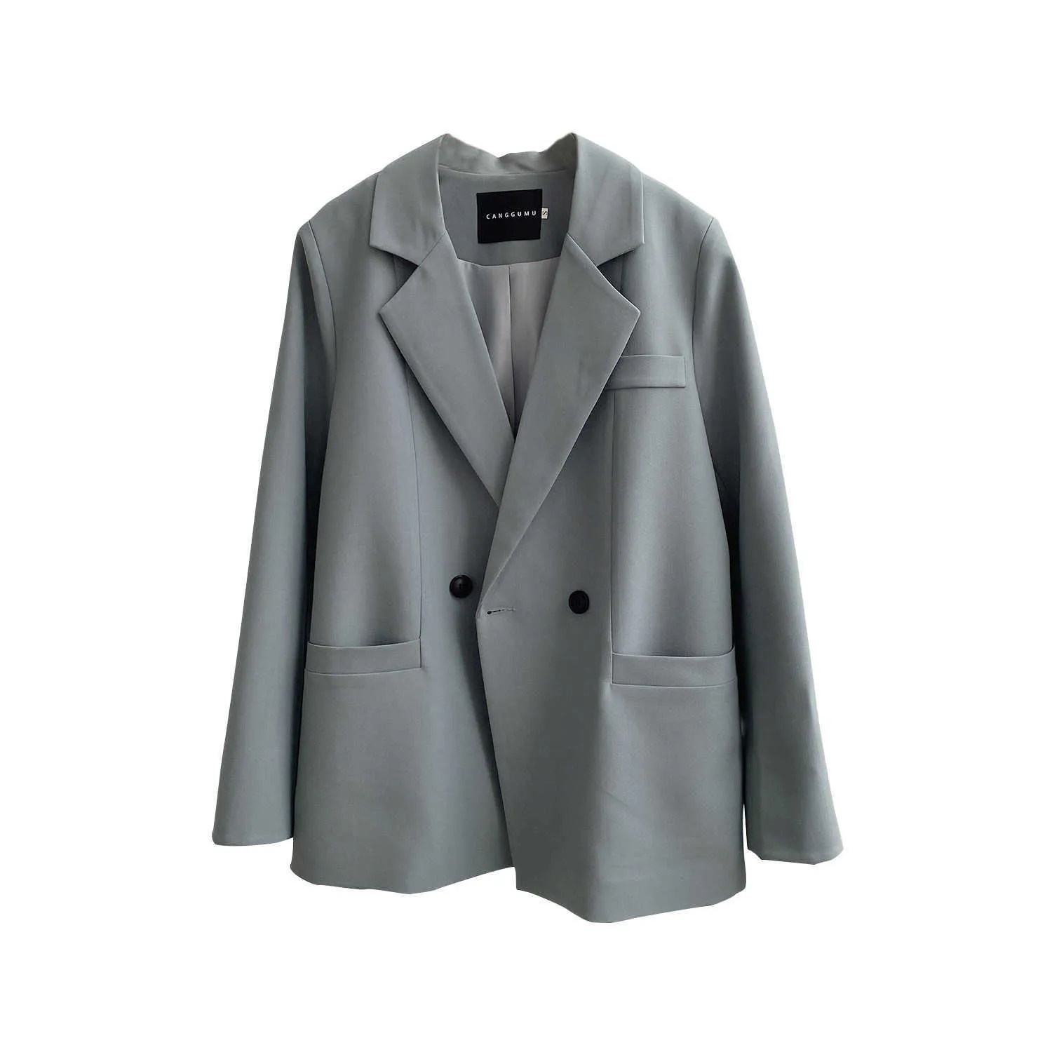 Frühling Herbst Reine Farbe Temperament Anzug Mantel frauen Koreanische Lose Langarm Blazer Strickjacke Mode 6001 210607