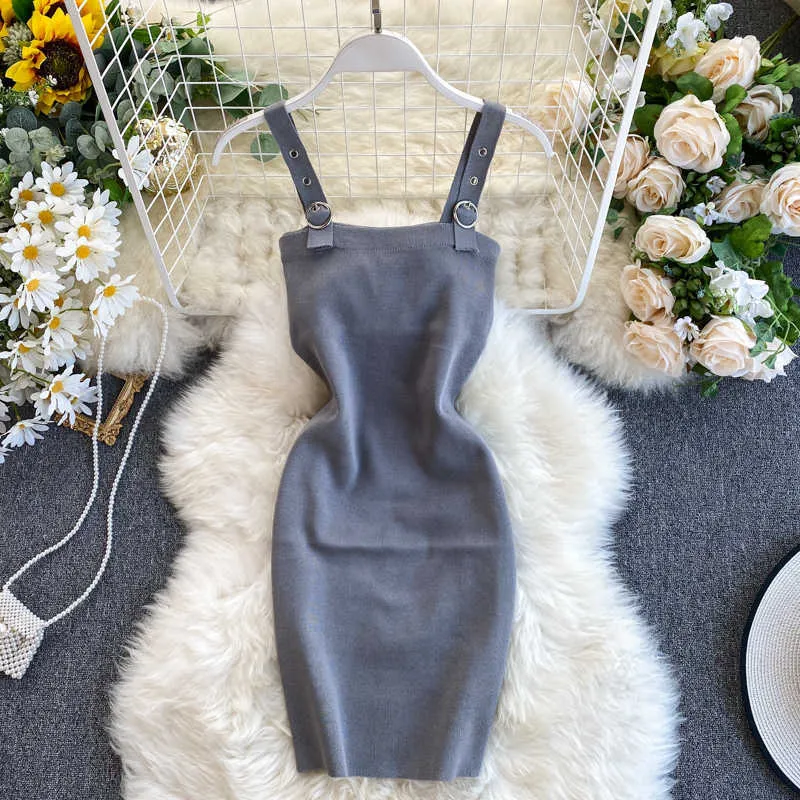 Ropa de primavera -Vestido de suéter de punto de vaina adelgazante sin mangas retro de mujer Vestidos L538 210527