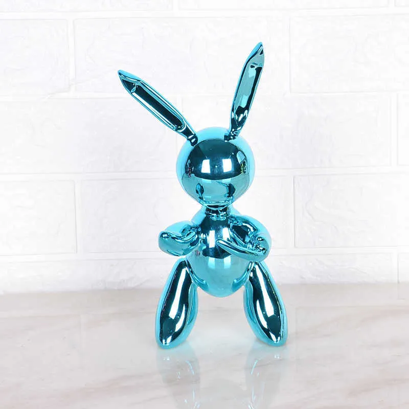 スタイル電気めっきウサギ樹脂動物像の家の装飾ジェフクーンズバルーン彫刻Xmasギフト装飾2111082366251