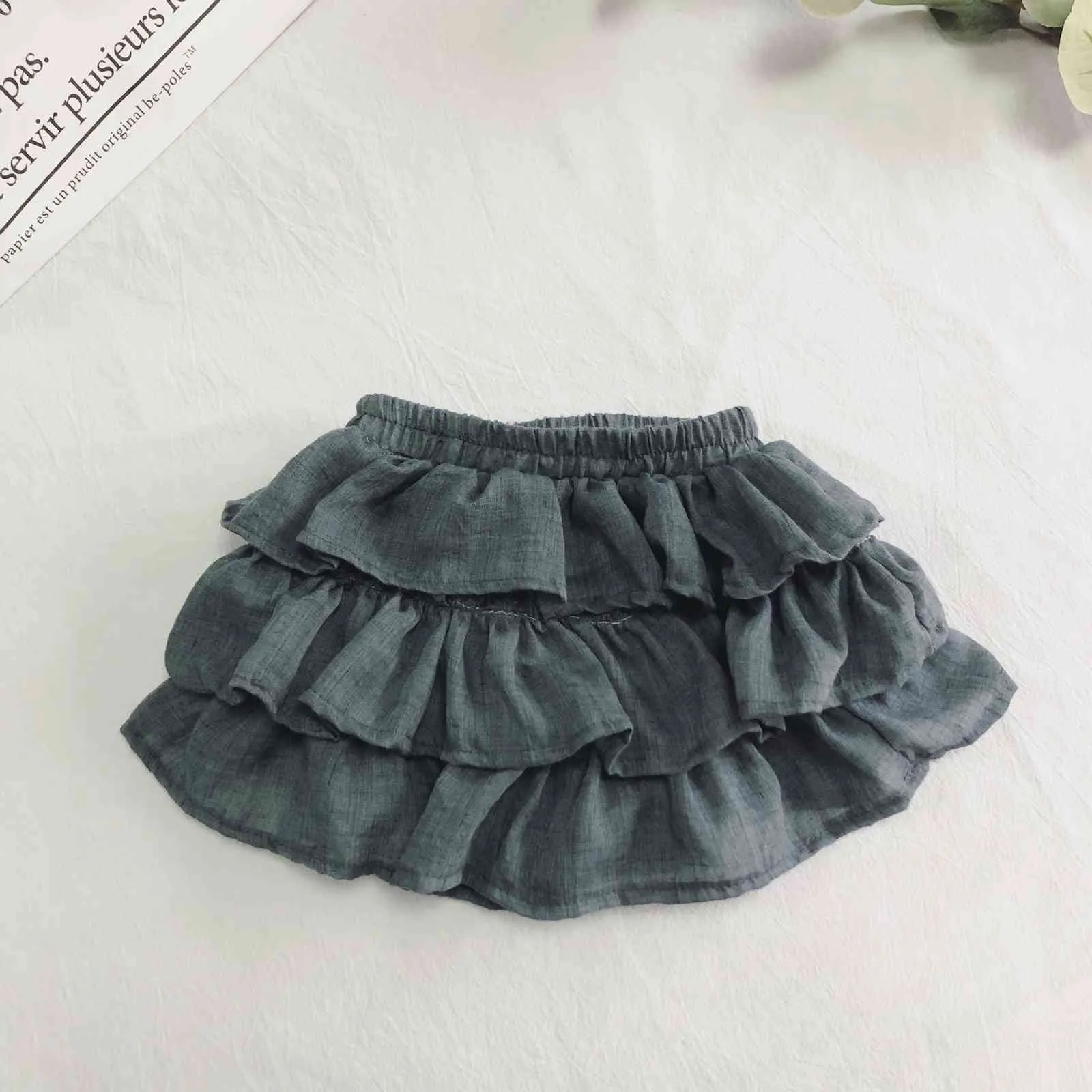 Kjol shorts koreanska ren färg tunna bomull kort byxor flickor toddler tjej sommar 210515