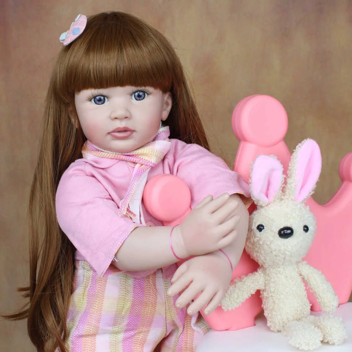60 cmシリコンの生まれ変わる幼児人形のおもちゃのライフの24インチのビニールの長い髪の王女の赤ちゃん生き合うBeebeドレスアップ女の子誕生日ギフトQ0910