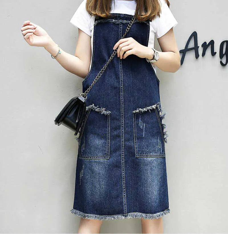 Tassel Patchwork Tasche Donna Summer Casual Denim Dress Student Midi Blue Vest Abiti Sundress Loose Plus Size Abbigliamento donna 210604