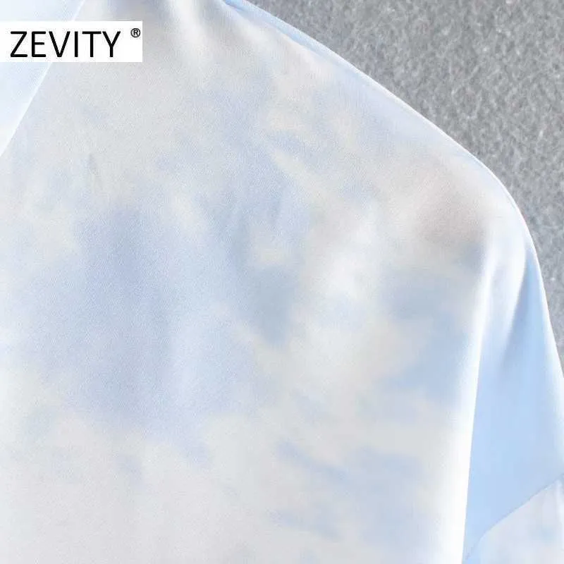 Zevity Kvinnor Mode Långärmad Slå ner Krage Tryck Casual Smock Blusskjorta Kvinnor Business Blusa Femininas Tops LS7130 210603