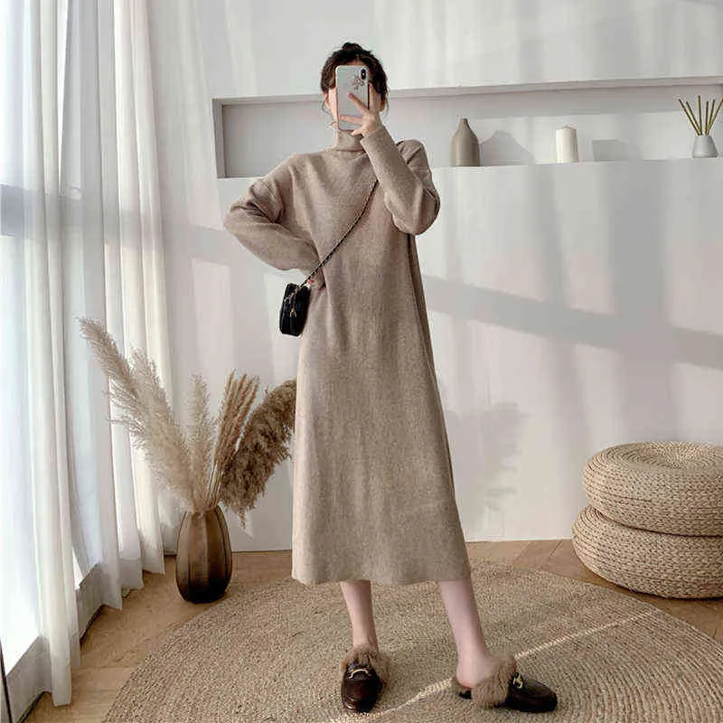 2021 New Autumn Winter Medium And Long Over-the-knee Thick Sweater Skirt With High Collar And Knitted Dress At The Bottom G1214