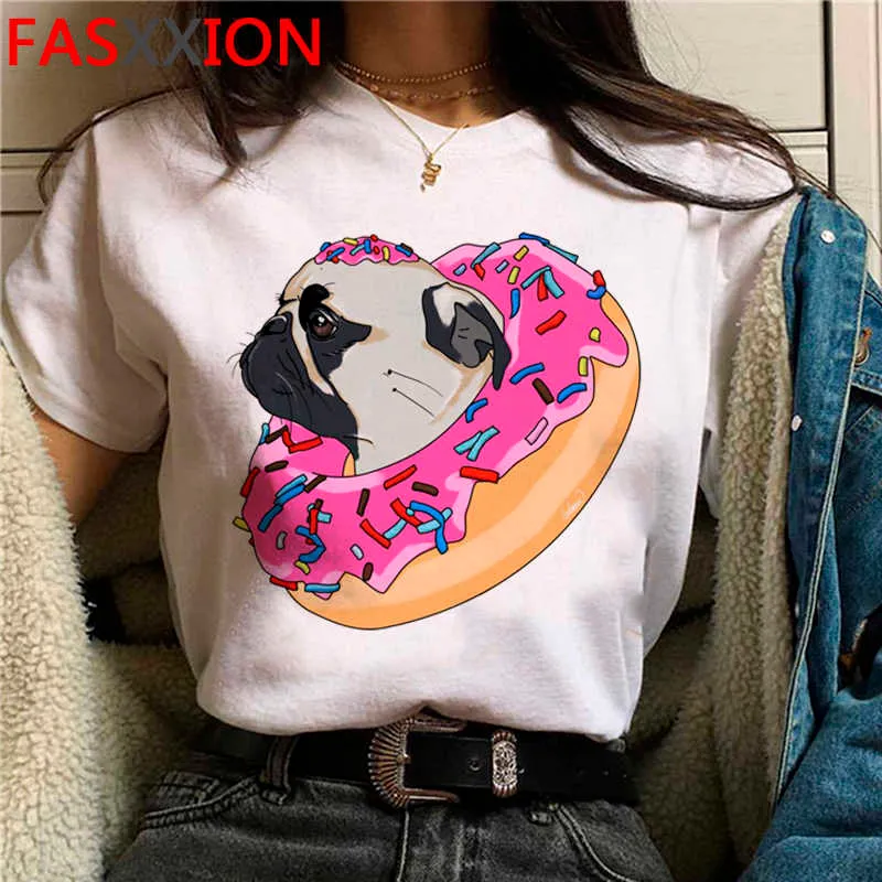 Kawaii Pug Harajuku 재미있는 만화 티셔츠 여성 Pug 엄마 그래픽 귀여운 애니메이션 Tshirt Dog Streetwear T 셔츠 Ullzang 탑 티셔츠 여성 X0628
