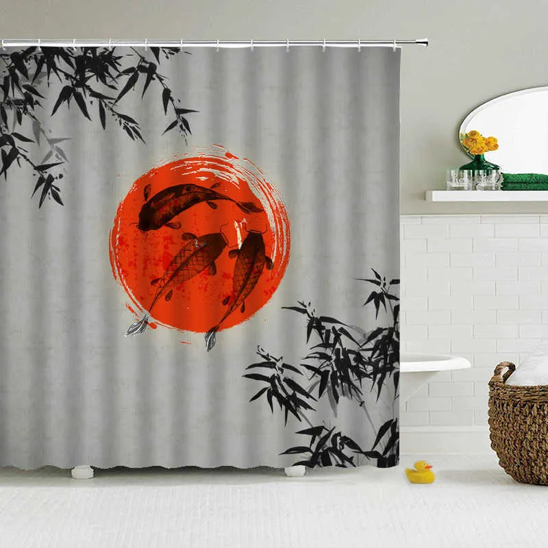 방수 폴리 에스터 패브릭 샤워 커튼 12 훅 중국어 풍경 꽃 조류 목욕 홈 장식 욕실 S 210915