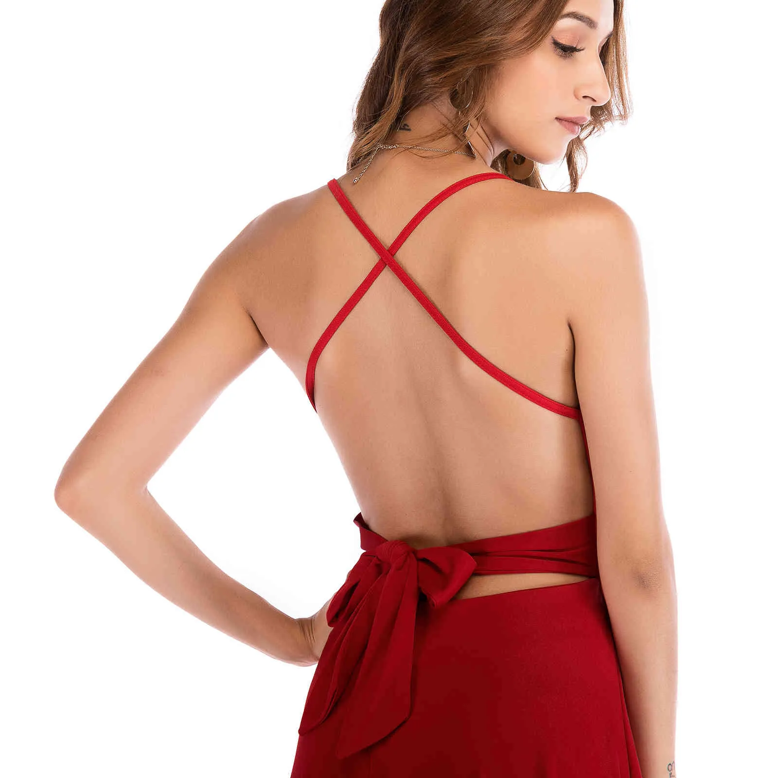 Kleid Mode elegante Sommer rote Kleider Schleife ärmellos solide A-Linie sexy Damen Frauen lässig Mitte der Wade 3334 50 210510