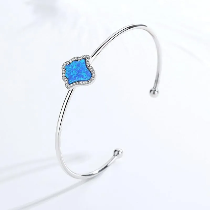 Fortuna Hamsa Fatima Bracciale in argento sterling 925 da donna Braccialetti Blu Opale Mano aperta Braccialetti di design Gioielli di lusso Bangle276M