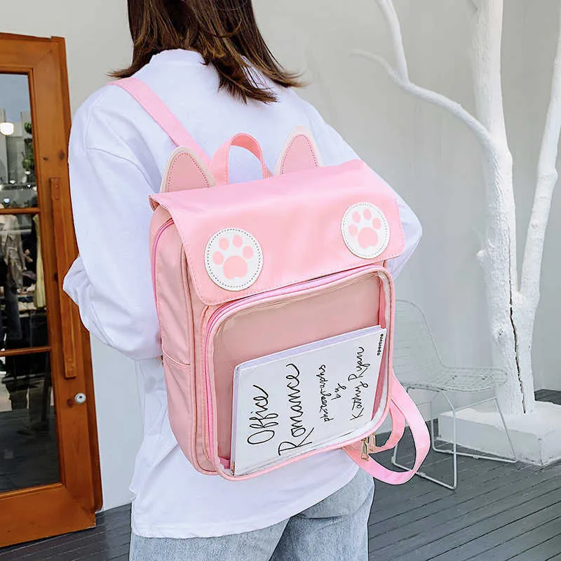 Ita Bag Cat Style Backpacks Paws Kawaii Harajuku Schoolbags for Teenager Girls Transparent Clear Itabag 210922281T
