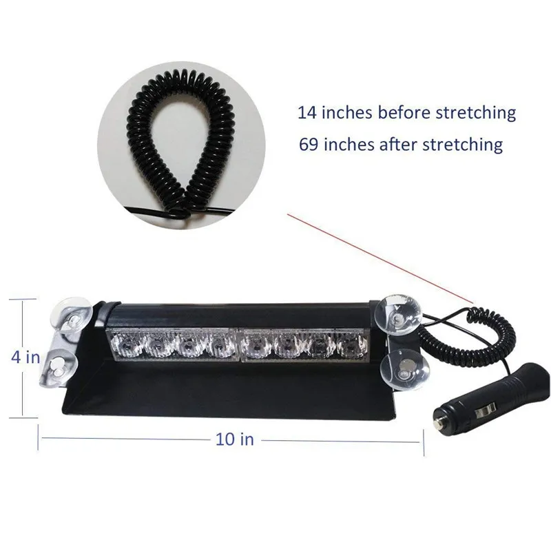 Clignotant d'urgence pour voiture et camion, 8 LED, pare-soleil, feux d'avertissement stroboscopiques, Flash de Police, 3 Modes de clignotement, 12V D2 0304V