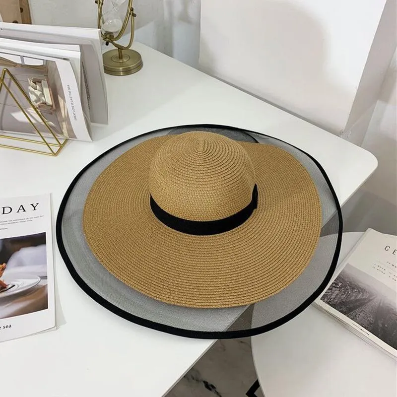 Wide Brim Hats Summer Straw Big Sun For Women UV Protection Panama Floppy Beach Ladies Lace Hat Chapeau339P