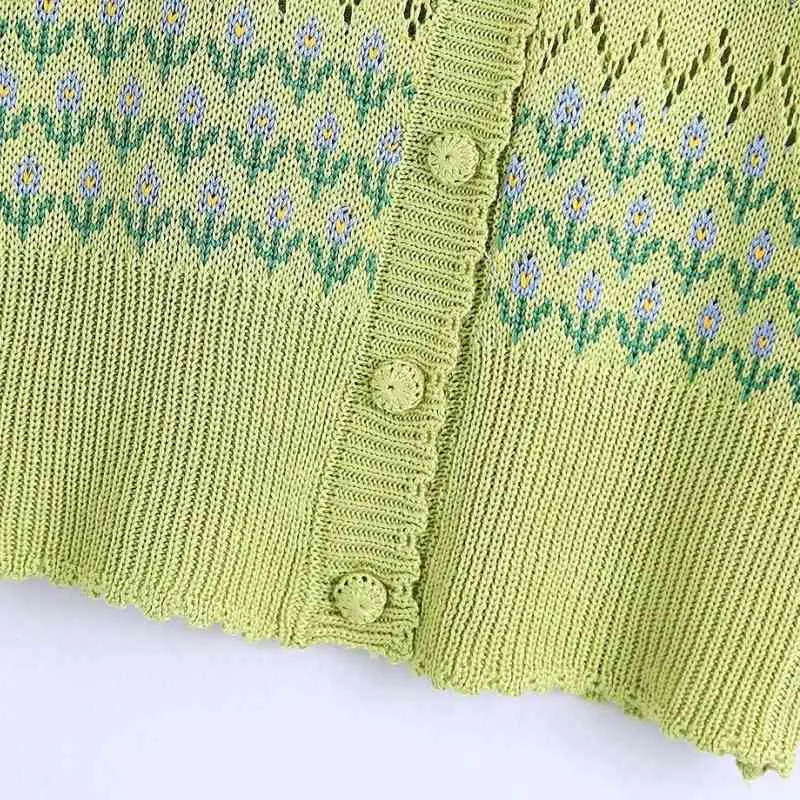 Kobiety Kwiat Haft Crochet Knitting Krótki sweter Kamizelka Kobieta V Neck Pullover Casual Lady Slim Topy SW1216 210430