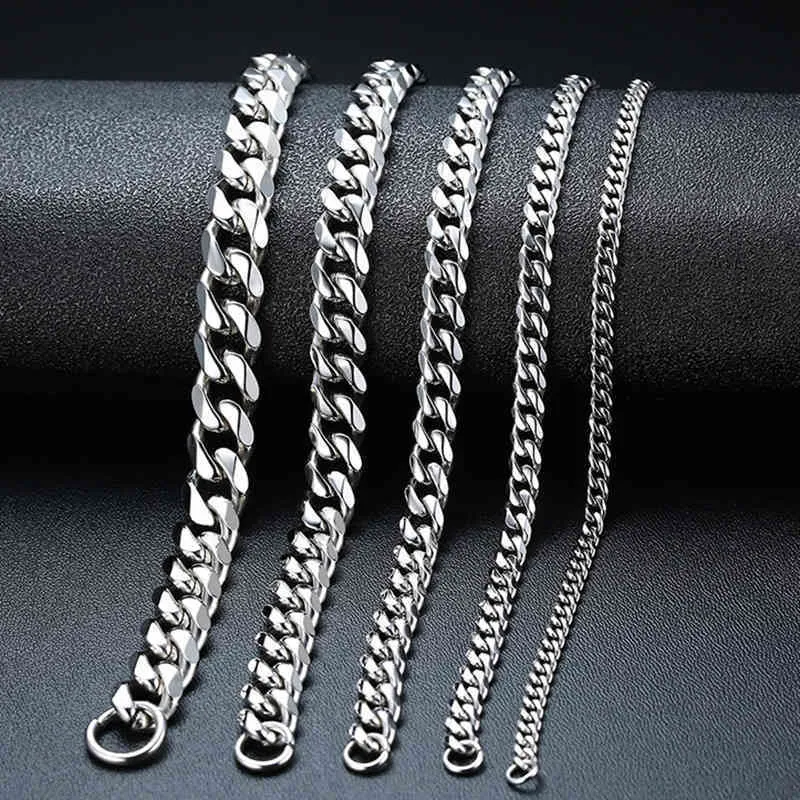 Män enkla 3-11mm rostfritt stål Curb Cuban Link Chain Armband för kvinnor unisex handledsmycken gåvor247z