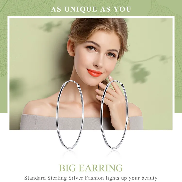 BAMOER – grand cerceau plaqué platine pour bijoux en argent Sterling 925, boucles d'oreilles à la mode pour femmes, 30mm 40mm 50mm