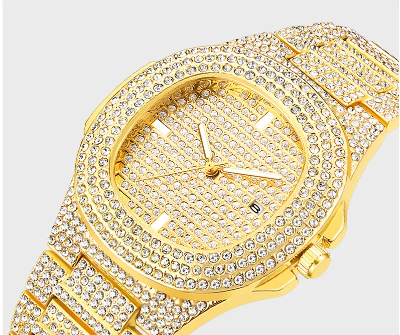WLISTH Marke Datum Quarz cwp Herren Damen Uhren Voller Kristall Diamant Leuchtende Uhr Ovales Zifferblatt Bling Exquisite Unisex Armbanduhren266E