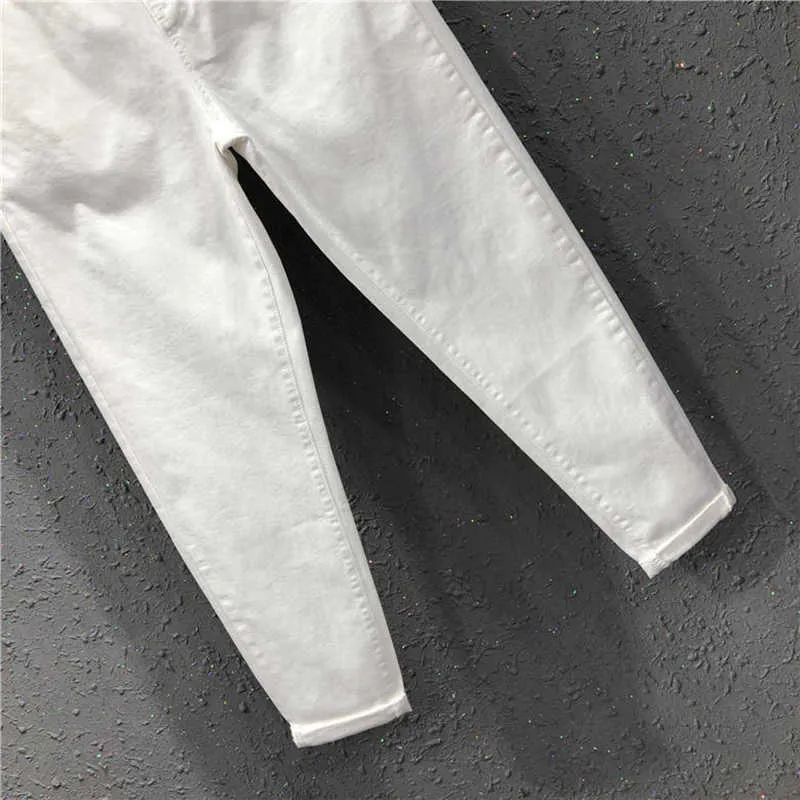 Exquis femmes grande taille blanc noir kaki pantalon taille élastique poignets hauts jeans harem décontracté S-5XL 210629
