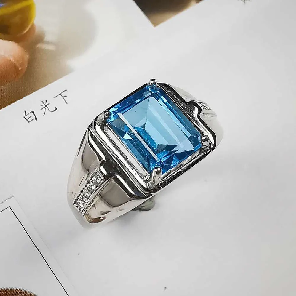 Moda Plac Blue Crystal Topaz Gemstones Diamenty Męskie Palce Pierścienie Biały Złoty Srebrny Kolor Biżuteria Fajne Akcesoria Prezenty