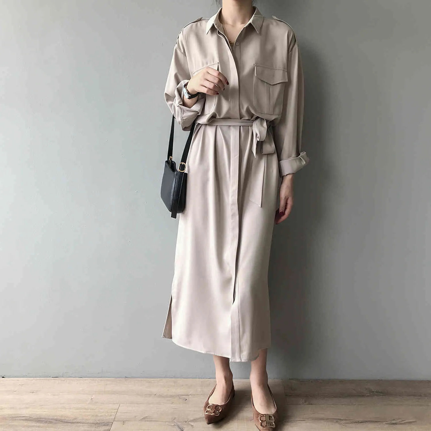 Fashion women dresses summer with waist and thin temperament shirt skirt light mature style long 210520