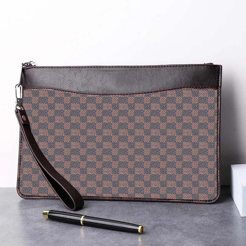 Fashionable Men's Plaid Bag High Quality Pu Leather Handbag Large Capacity Envelope Bagss Casual Clutch Men'ss Clutchs S224a
