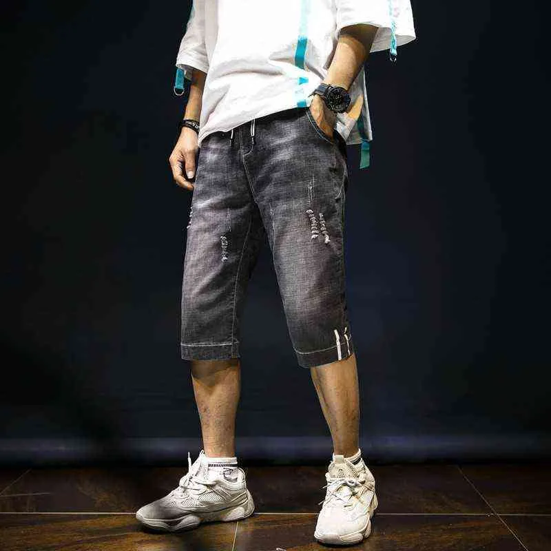 2020夏の新しいメンズストレッチショートジーンズファッションカジュアルスリムフィット高品質の弾性デニムショーツ男性ブランド服H1210