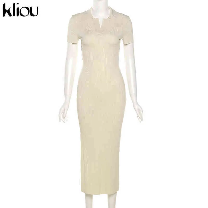 Kliou malha maxi vestido mulheres elegante moda senhora bodycon robe simples clássico em forma de corpo outwear saia feminino roupas y1204
