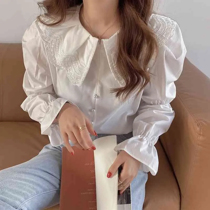 Fashion Vintage All Match Top Elegance Retro Sweet Femme Plus Size Gentle Chic Princess Girls Camicie larghe 210525