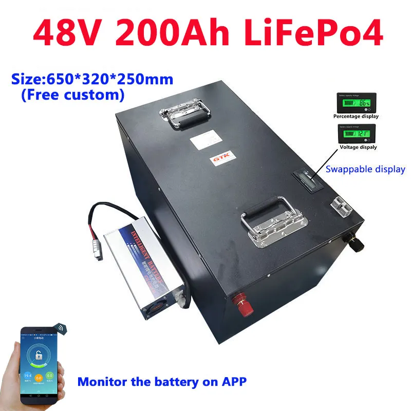GTK Solar LifePO4バッテリー48V 200AHリチウムバッテリーパック10kWインフレータブルボートモーターホーム+20A充電器用のアプリモニター