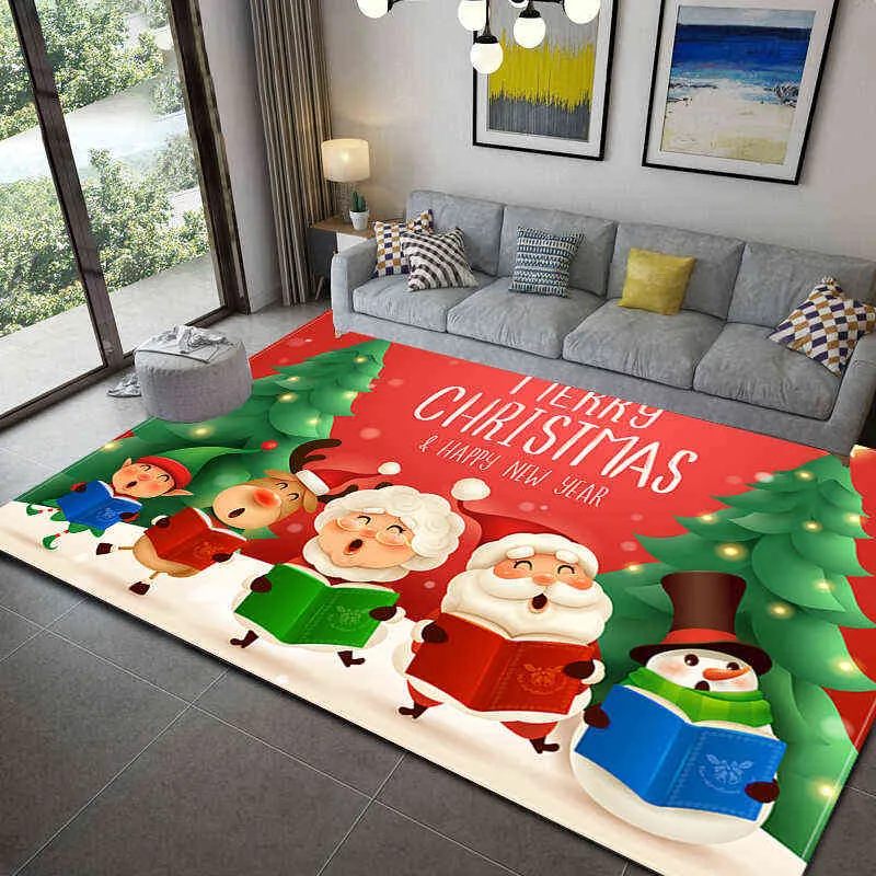 Santa Claus Print Carpet for Living Room Area Rugs Christmas Decor Anti-slip Washable Bedroom Bedside Floor Mat Carpets Doormat 211204