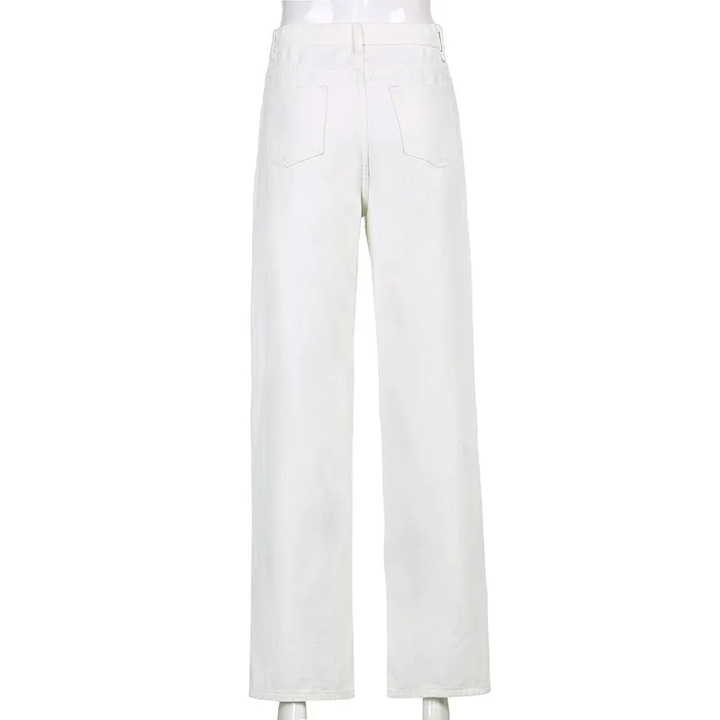 Coeur imprimé surdimensionné droit Y2k Denim pantalon blanc taille haute femmes mode maman jean pour filles pantalon femme 210510