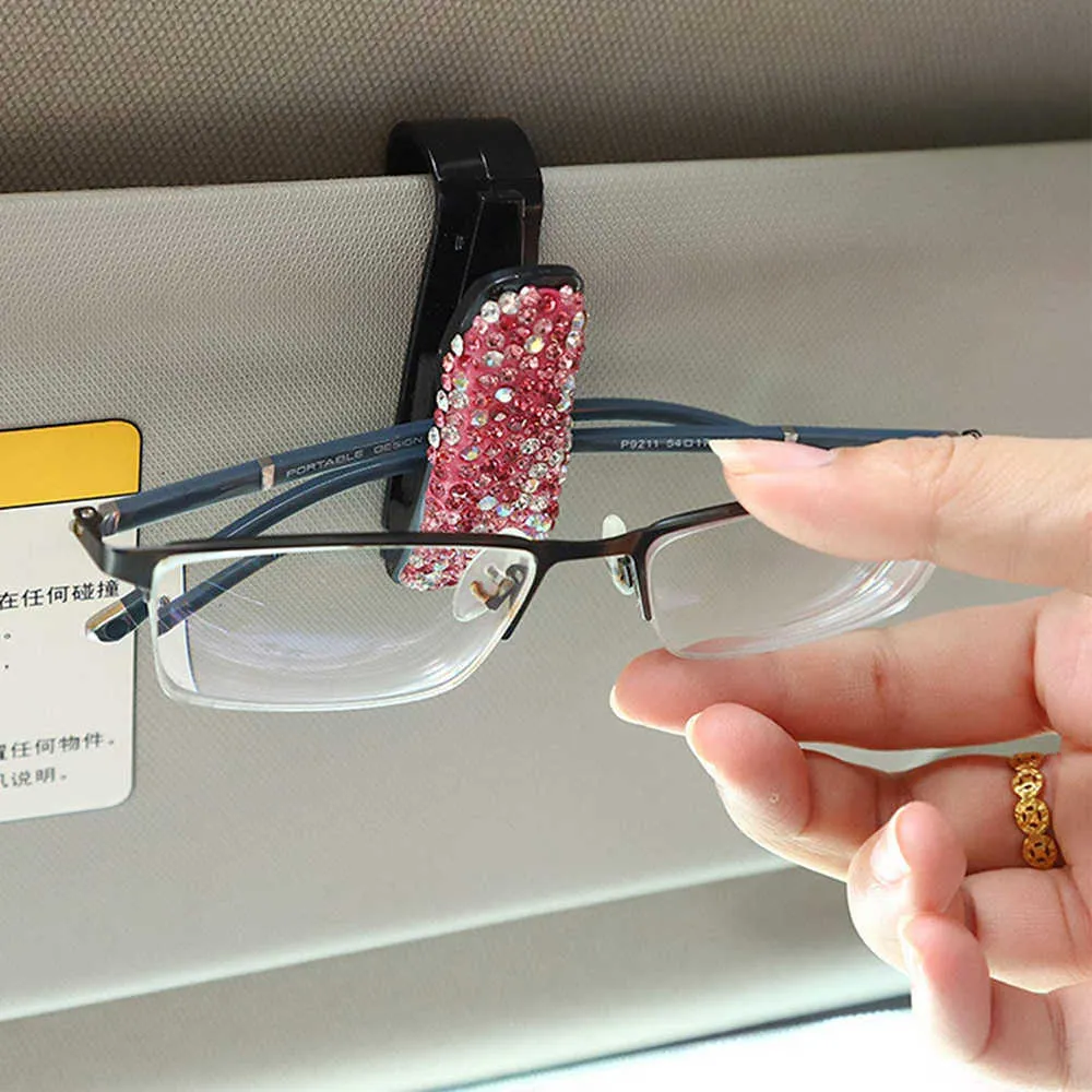 Автомобильные солнцезащитные Забрало Очки Stent Bling Crystal Стразы Мода Автомобиля Eyeglasses Sunglasse Крюк с билетами Клип для девочек Подарок