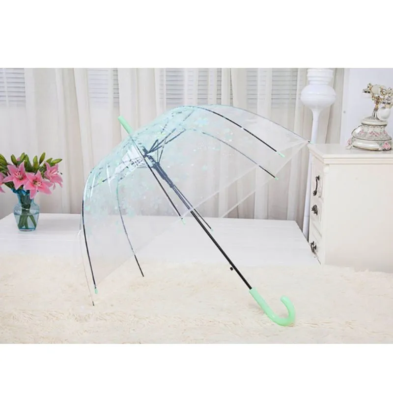 Романтические прозрачные прозрачные цветы пузырь купол зонтик наполовину автоматический для ветра сильный дождь C90D 210320